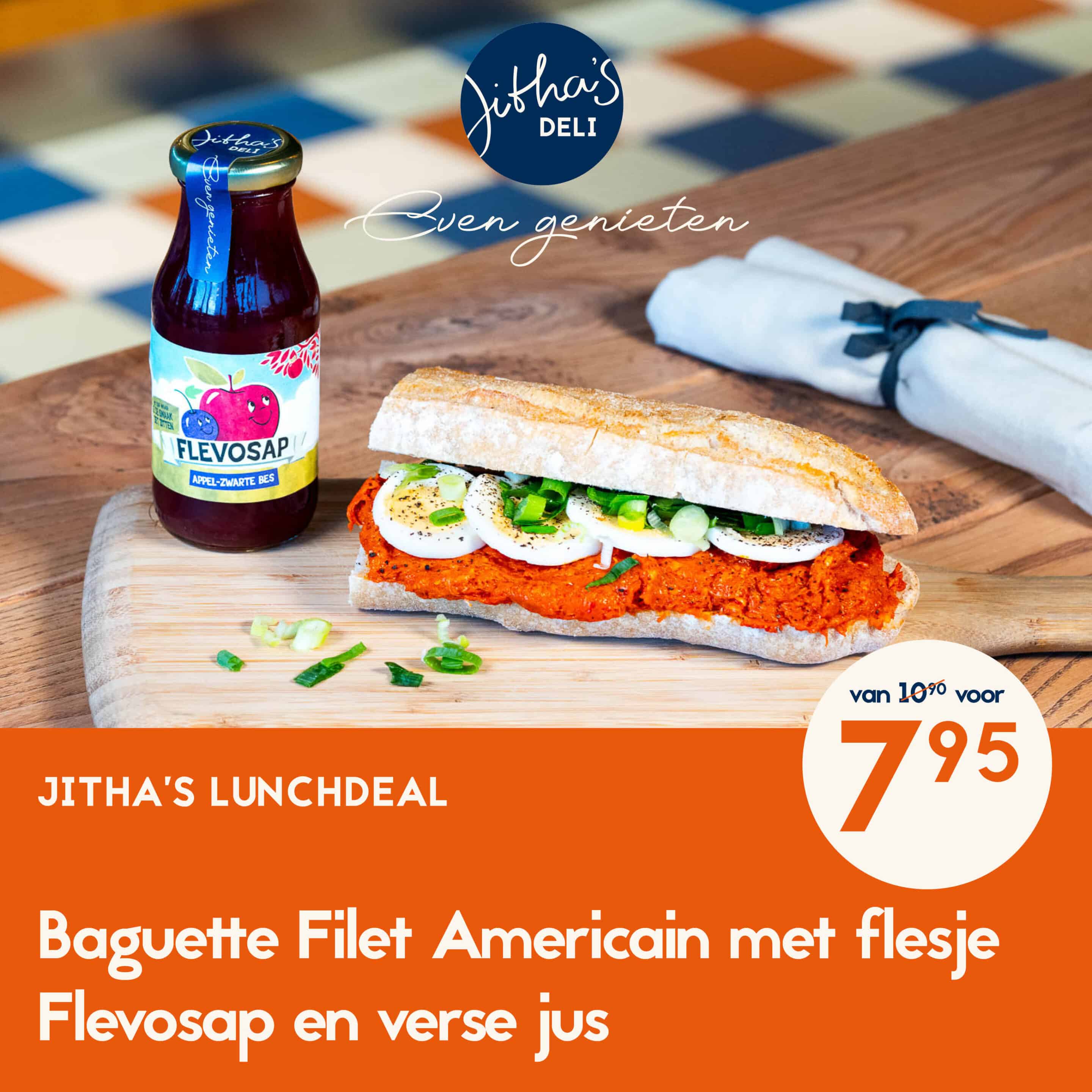 Jitha's Deli Lunch Deal, een scrocchiarella carpaccio met een flevosap naar keuze.
