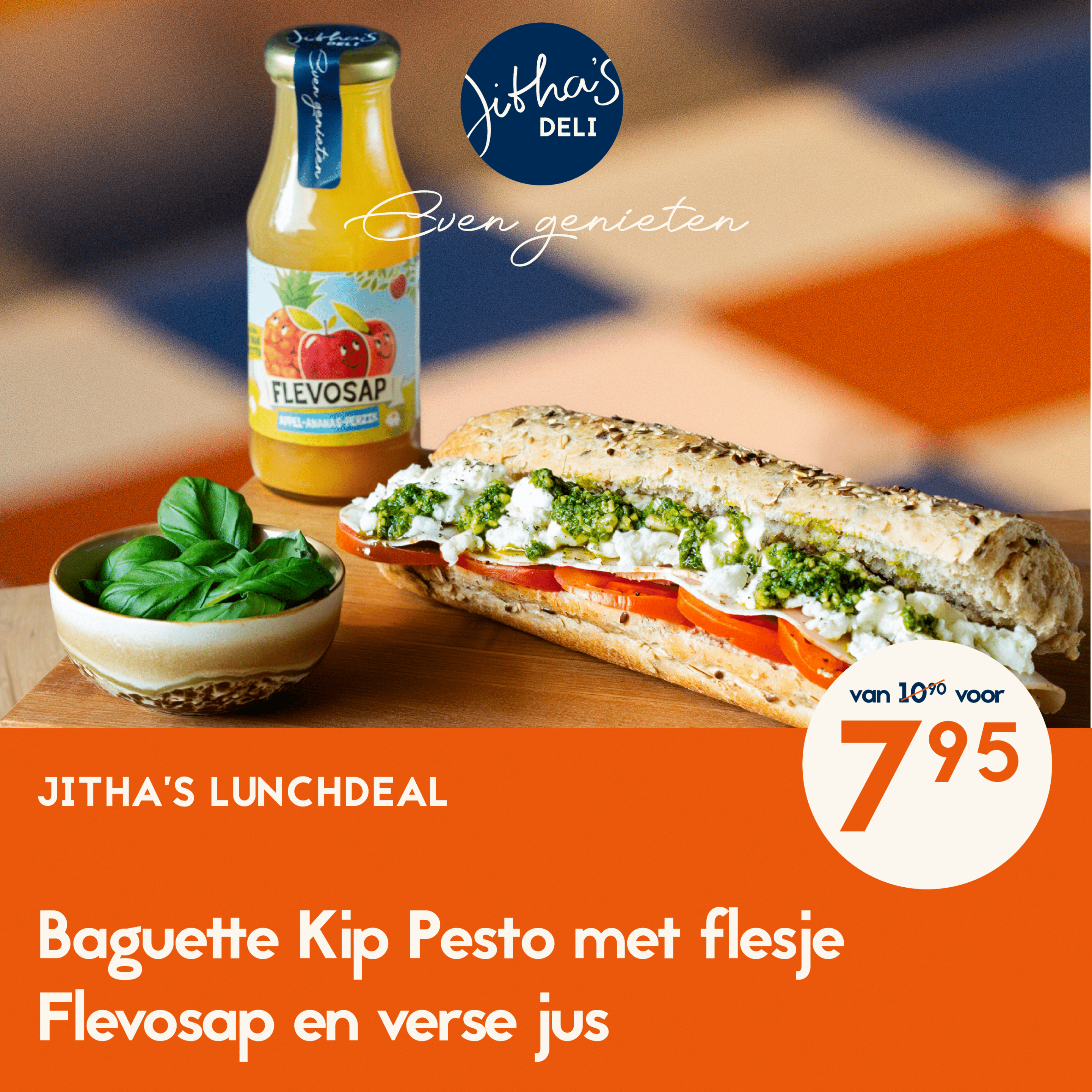 Jitha's Deli Lunch Deal, een scrocchiarella carpaccio met een flevosap naar keuze.