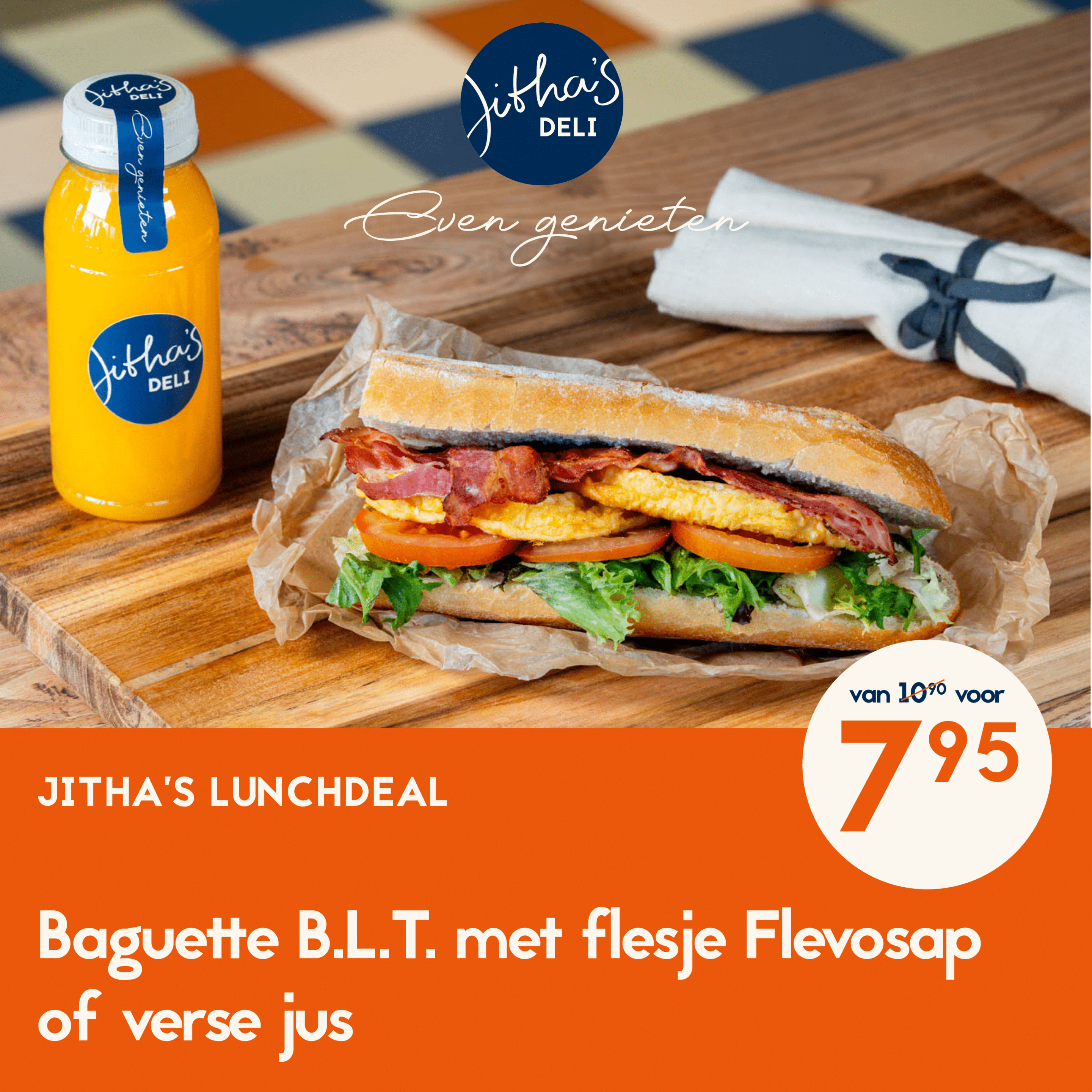 Jitha's Deli Lunch Deal, een scrocchiarella carpaccio met een flevosap naar keuze.